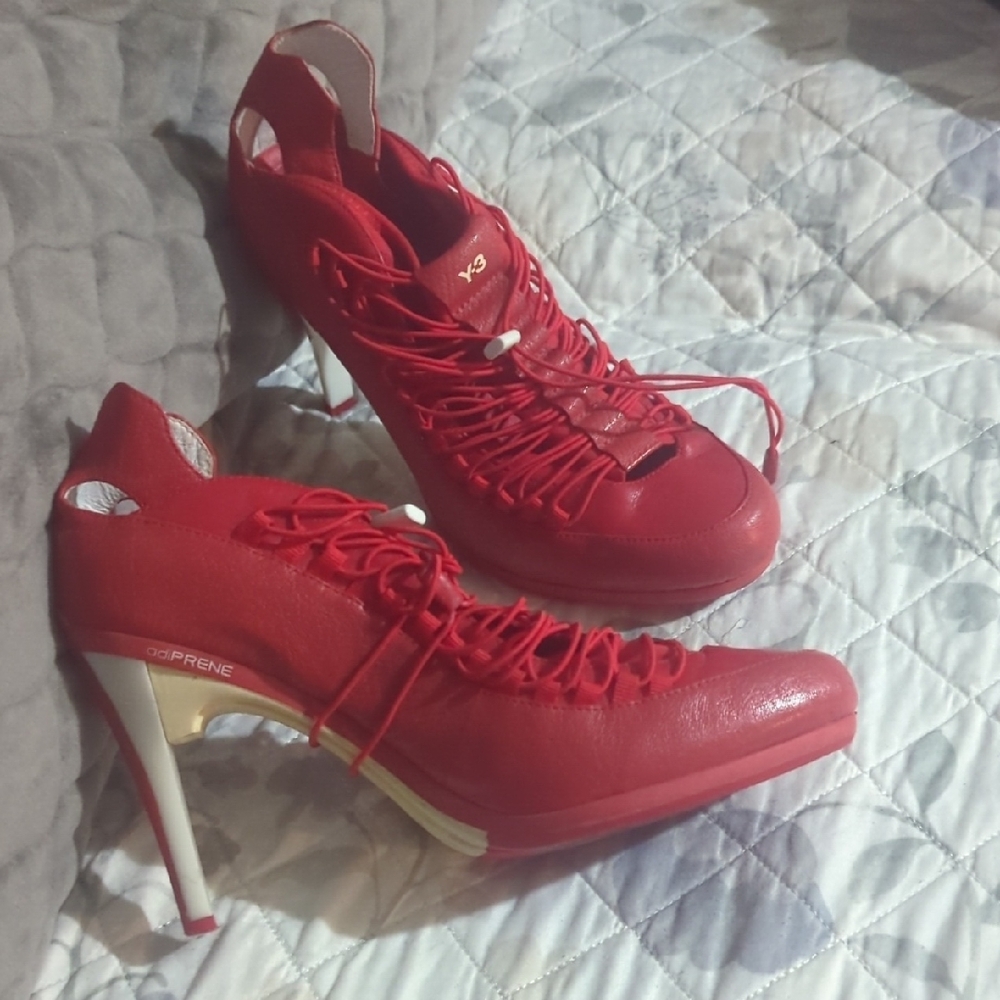 Y-3 Red Women's Heels with Lace Detail
